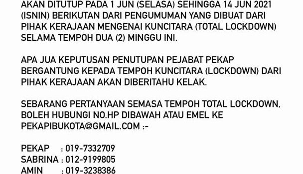 Notis Penutupan Pejabat Semasa PKP